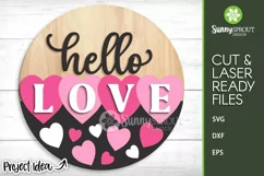Hello Love Hearts Valentine Sign - SVG Laser Cut File Product Image 2