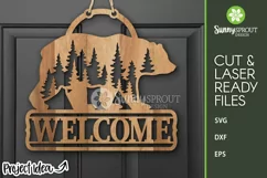 Welcome Bear and Trees Door Sign - SVG Laser Cut File Product Image 1