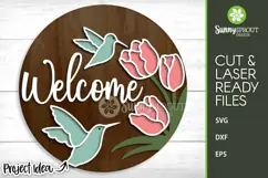 Welcome Hummingbird Tulips Sign - SVG Laser Cut File Product Image 2