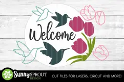 Welcome Hummingbird Tulips Sign - SVG Laser Cut File Product Image 3