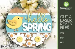 Hello Spring Bird & Flowers Sign - SVG Laser Cut File Product Image 1