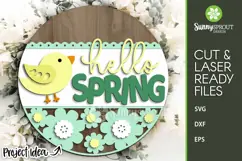 Hello Spring Bird & Flowers Sign - SVG Laser Cut File Product Image 2
