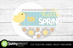 Hello Spring Bird & Flowers Sign - SVG Laser Cut File Product Image 3