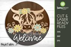 Highland Cow Wildflower Welcome Sign - SVG Laser Cut Files Product Image 2