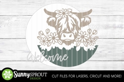 Highland Cow Wildflower Welcome Sign - SVG Laser Cut Files Product Image 3