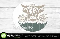 Highland Cow Wildflower Welcome Sign - SVG Laser Cut Files Product Image 3
