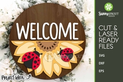 Welcome Ladybug Sunflower Sign - SVG Laser Cut Files Product Image 1