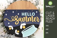 Hello Summer Fireflies Sign - SVG Laser Cut Files Product Image 1