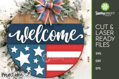 Welcome American Flag Stars Sign - SVG Laser Cut Files Product Image 1