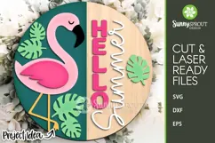 Hello Summer Tropical Flamingo Sign - SVG Laser Cut Files Product Image 1