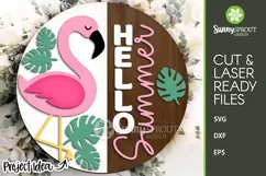 Hello Summer Tropical Flamingo Sign - SVG Laser Cut Files Product Image 2