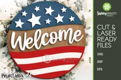 Welcome American Flag Rise Sign - SVG Laser Cut Files Product Image 1