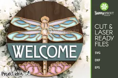 Welcome Dragonfly Flowers Sign - SVG Laser Cut Files Product Image 1