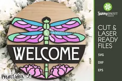 Welcome Dragonfly Flowers Sign - SVG Laser Cut Files Product Image 2
