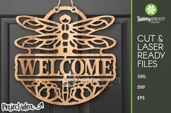 Welcome Dragonfly Flowers Sign - SVG Laser Cut Files Product Image 1