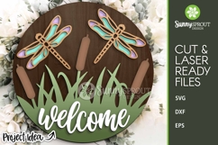 Welcome Dragonfly Cattail Sign - SVG Laser Cut Files Product Image 1