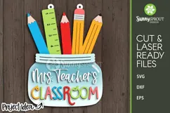 School Supplies Teacher Mason Jar Sign - SVG Laser Cut Files Product Image 1