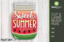 Sweet Summer Mason Jar Watermelon Sign - SVG Laser Cut Files Product Image 2