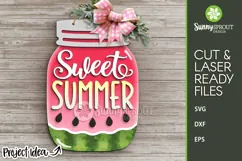 Sweet Summer Mason Jar Watermelon Sign - SVG Laser Cut Files Product Image 1