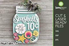 Seashells 10 Cents Mason Jar Sign - SVG Laser Cut Files Product Image 1