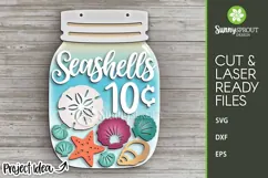 Seashells 10 Cents Mason Jar Sign - SVG Laser Cut Files Product Image 2