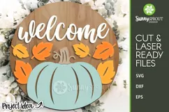 Welcome Fall Pumpkin Leaves Sign - SVG Laser Cut Files Product Image 2