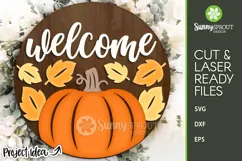 Welcome Fall Pumpkin Leaves Sign - SVG Laser Cut Files Product Image 1