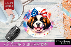St Bernard Dog Car Coaster Patriotic Dog Coaster PNG Product Image 1