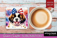 St Bernard Dog Square Coaster Patriotic Dog Coaster PNG Product Image 1