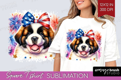 St Bernard Dog Square Tshirt Background Patriotic Dog PNG Product Image 1