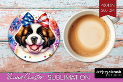 St Bernard Dog Round Coaster Patriotic Dog Coaster PNG Product Image 1