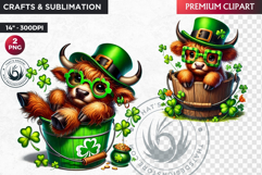 St Patrick Highland cow in bucket Clipart, highland cow PNG Product Image 1