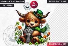 St Patrick Highland cow in bucket Clipart, highland calf PNG Product Image 1