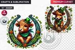St Patrick Highland cow in bucket Clipart, highland calf PNG Product Image 1