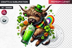 St Patrick Highland cow in bucket Clipart, highland calf PNG Product Image 1