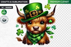 St Patrick Highland calf Clipart, highland cow clipart Product Image 1