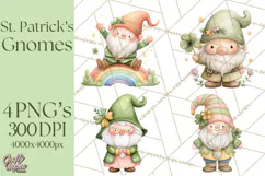 St Patricks Gnomes PNG, Cute Irish Gnome Clipart, Shamrock Product Image 1