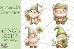 St Patricks Gnomes PNG, Cute Irish Gnome Clipart, Shamrock Product Image 1