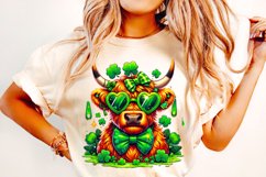 St Patrick&#039;s Day Highland Cow PNG, Lucky Day PNG, Shamrock Product Image 1