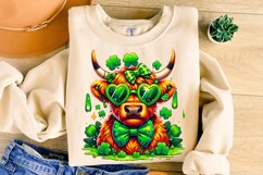 St Patrick&#039;s Day Highland Cow PNG, Lucky Day PNG, Shamrock Product Image 3
