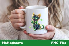 St Patrick&#039;s Day Glitter Cat Sublimation | Irish Clipart PNG Product Image 3