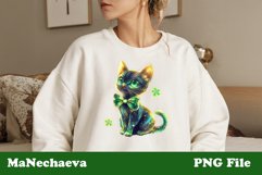 St Patrick&#039;s Day Glitter Cat Sublimation | Irish Clipart PNG Product Image 2