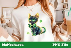 St Patrick&#039;s Day Glitter Cat Sublimation | Irish Clipart PNG Product Image 1
