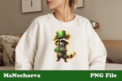 St Patrick&#039;s Glitter Raccoon Sublimation | Irish Clipart PNG Product Image 3