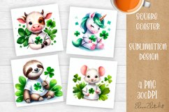 Watercolor Sv Patricks Day Animals Coasters Sublimation png Product Image 1