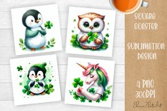 Watercolor Sv Patricks Day Animals Coasters Sublimation png Product Image 1