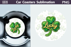 Lucky Sequin Shamrock Car Coaster PNG | Irish Sublimation Product Image 1