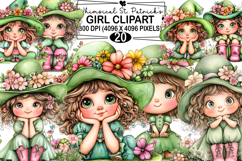 Whimsical St. Patrick's Girl Clipart Watercolor png Product Image 1