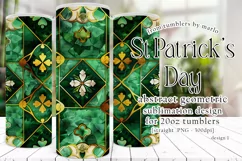 St Patricks Day Tumbler, Green Gold Geometric Tumbler, d1 Product Image 1