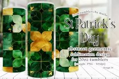 St Patricks Day Tumbler, Green Gold Geometric Tumbler, d14 Product Image 1